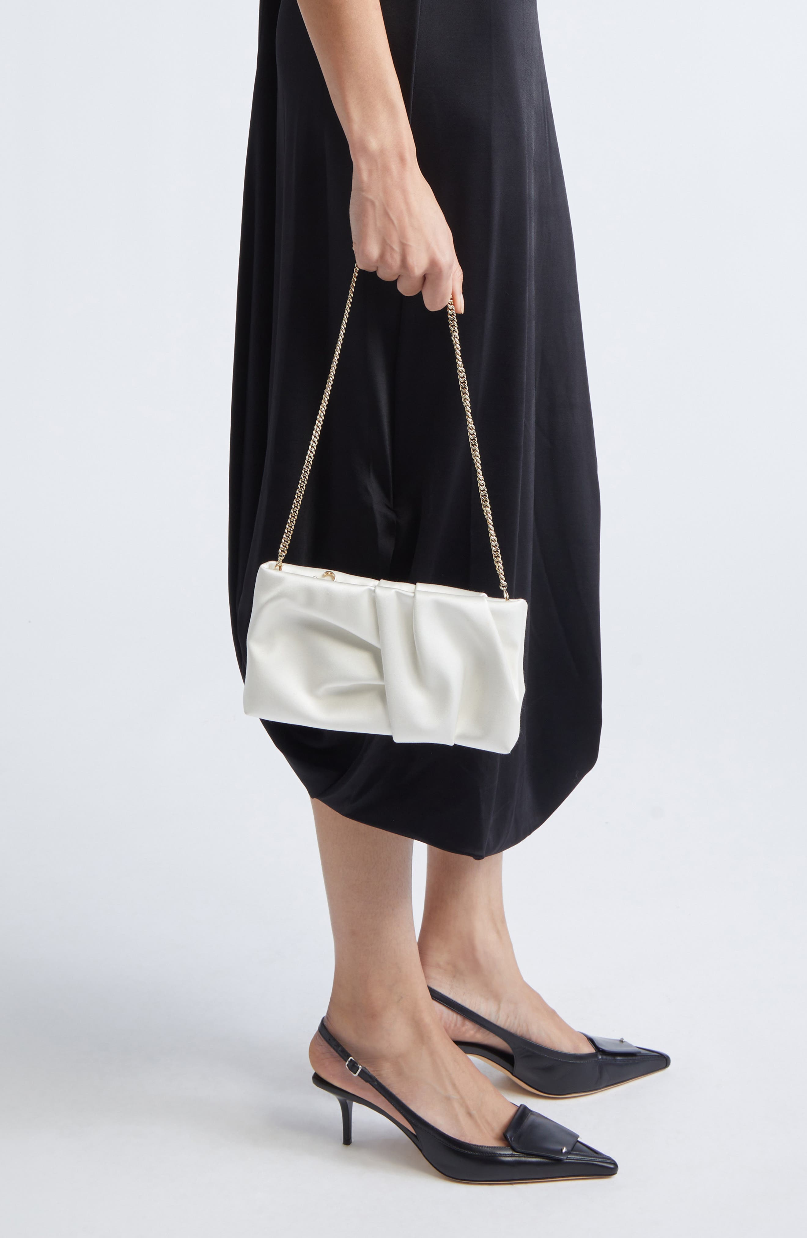 Jimmy Choo Bonny Satin Clutch, Alternate, color, Ivory