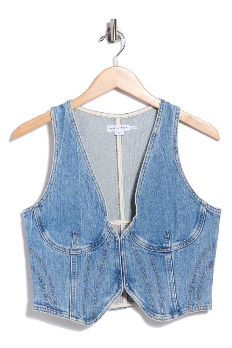 Crop Denim Vest, Alternate, color, INDIGO895