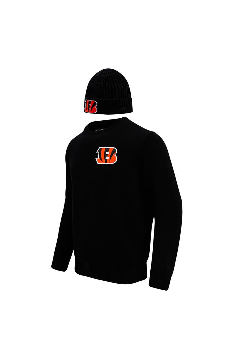 PRO STANDARD Men's Pro Standard Black Cincinnati Bengals Crewneck Pullover Sweater & Cuffed Knit Hat Box Gift Set, Alternate, color, Black