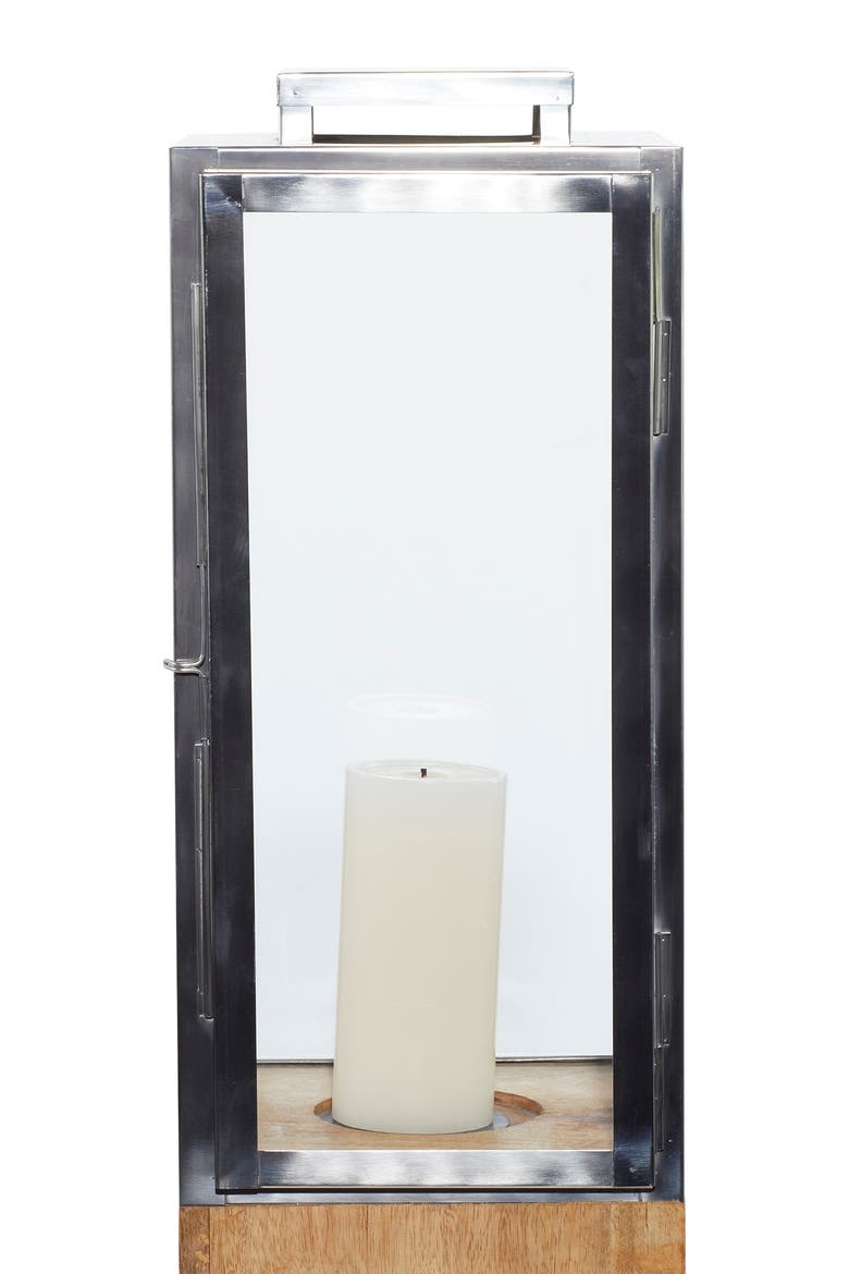 Brown Mango Wood Handmade Pillar Candle Lantern, Alternate, color, BROWN