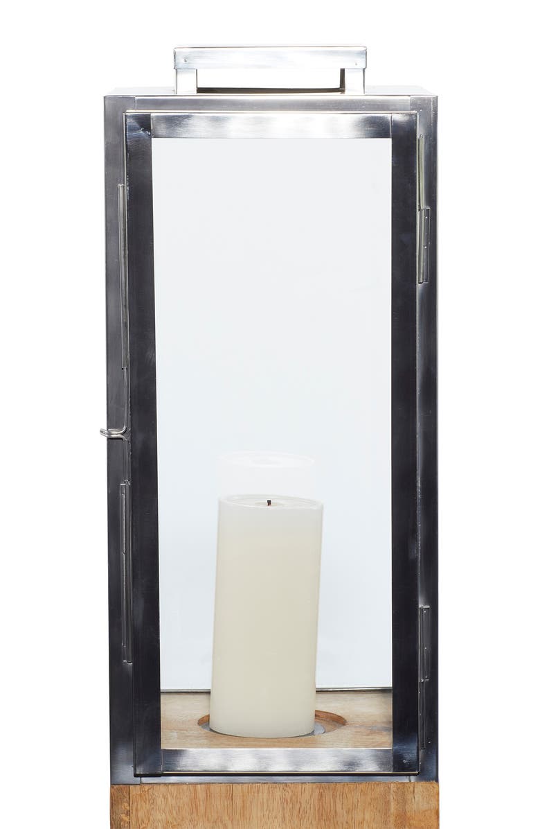 GINGER BIRCH STUDIO Brown Mango Wood Handmade Pillar Candle Lantern, Alternate, color,