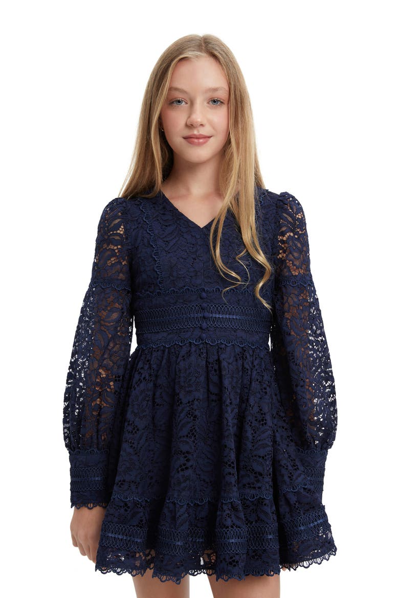 Kids' Venice Long Sleeve Lace Party Dress, Alternate, color, NAVY