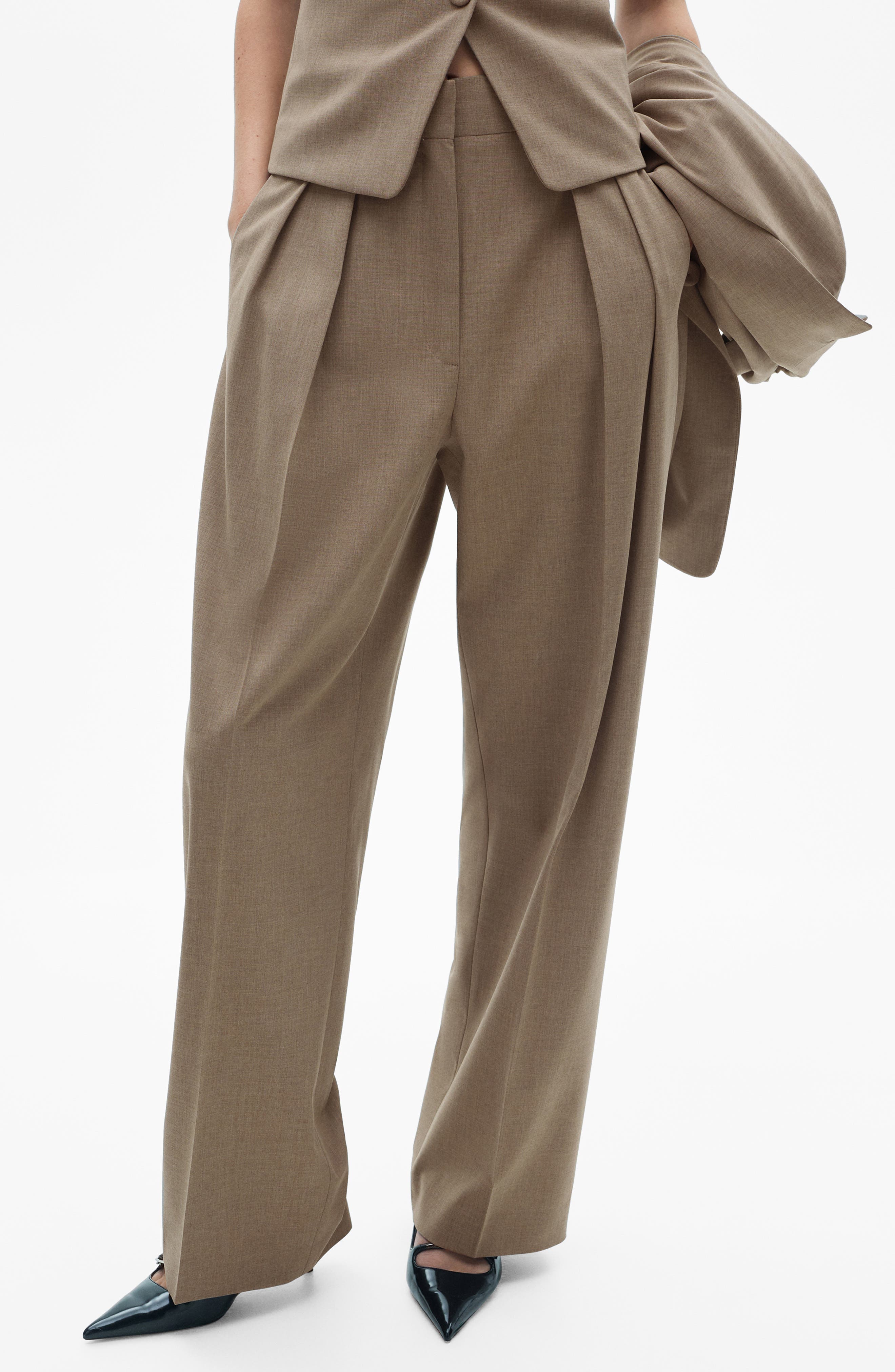 MANGO Pleated Wide Leg Suit Pants