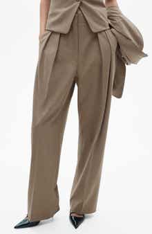 MANGO Pleated Wide Leg Suit Pants