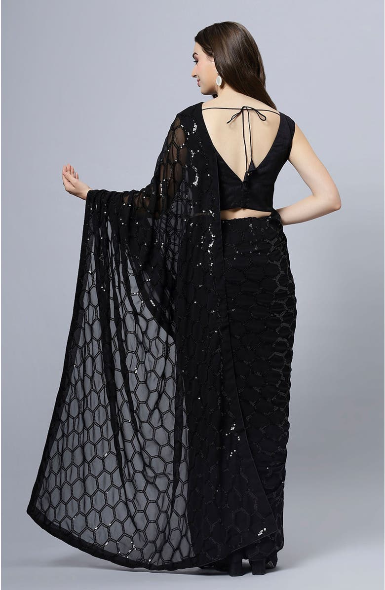 One Minute Saree<sup>®</sup> Anna Black Faux Georgette Sequins Ready To Wear Saree, Alternate, color, 