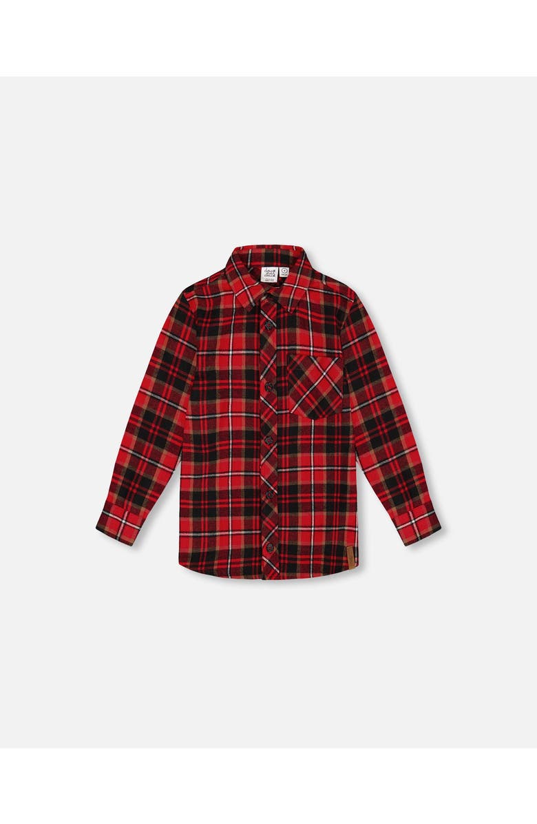 Deux par Deux Boy's Long Sleeve Button Down Flannel Shirt Plaid Black And Red, Main, color,