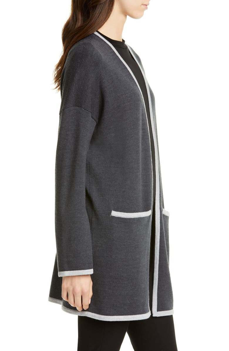 Eileen Fisher Contrast Border Merino Wool Cardigan, Alternate, color,