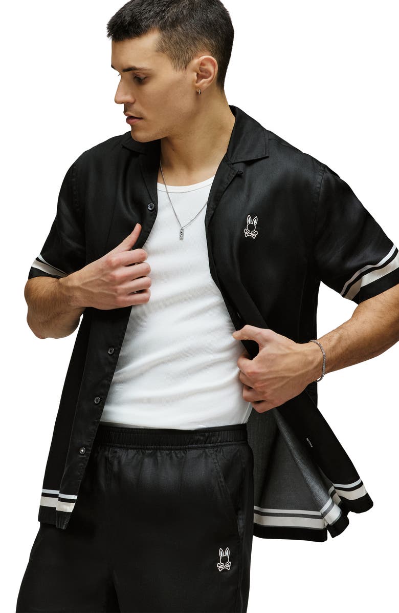 Psycho Bunny Aden Border Camp Shirt, Alternate, color, Black