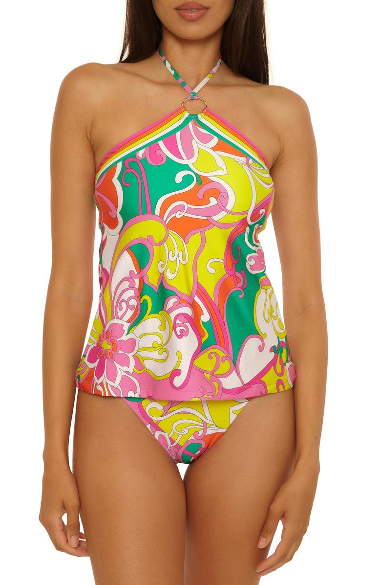 Trina Turk Elara Reversible High-Neck Tankini Top, Main, color,