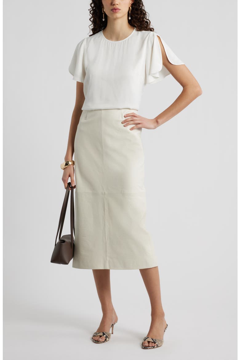 Flutter Sleeve Satin Top, Alternate, color, IVORY TOFU