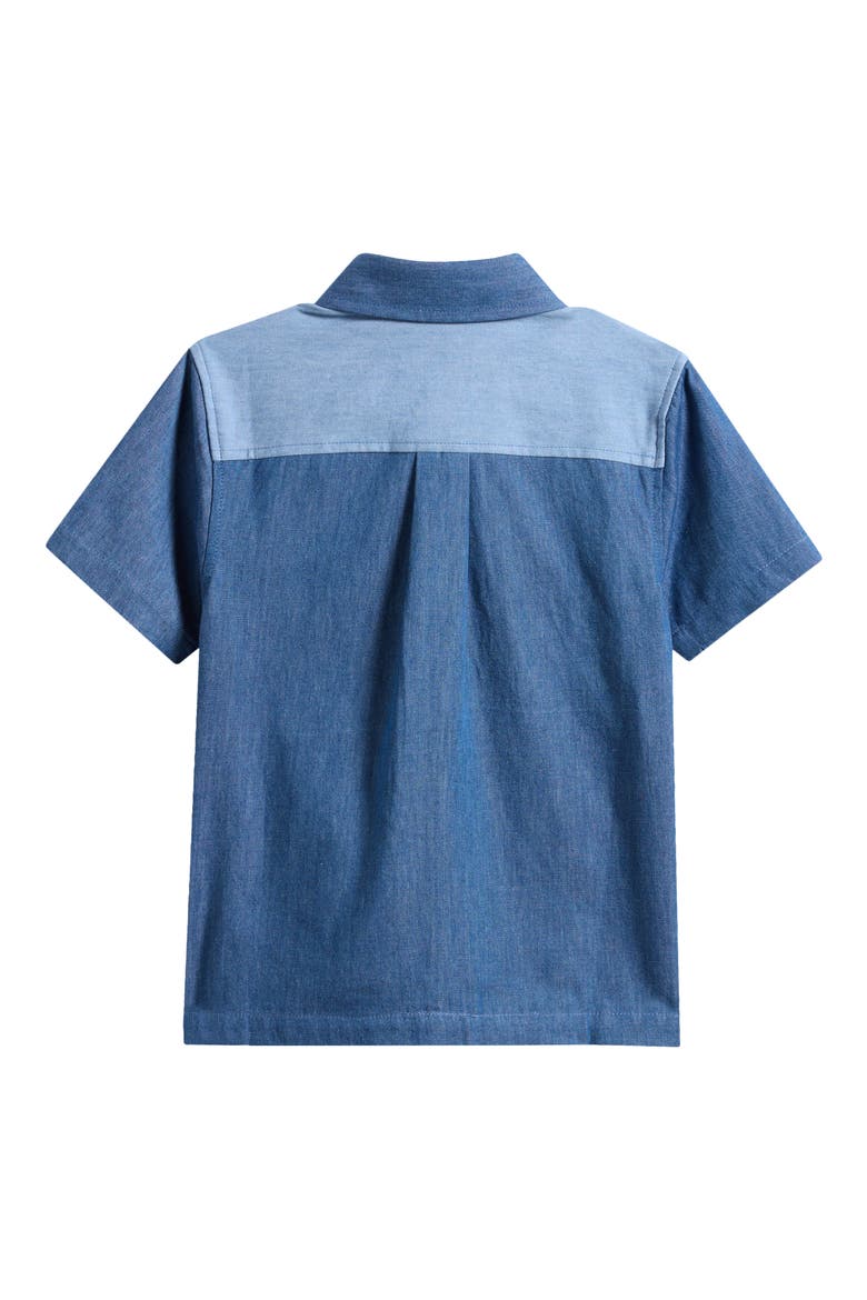 Kids' Patchwork Short Sleeve Chambray Button-Up Shirt, Alternate, color, BLUE DENIM