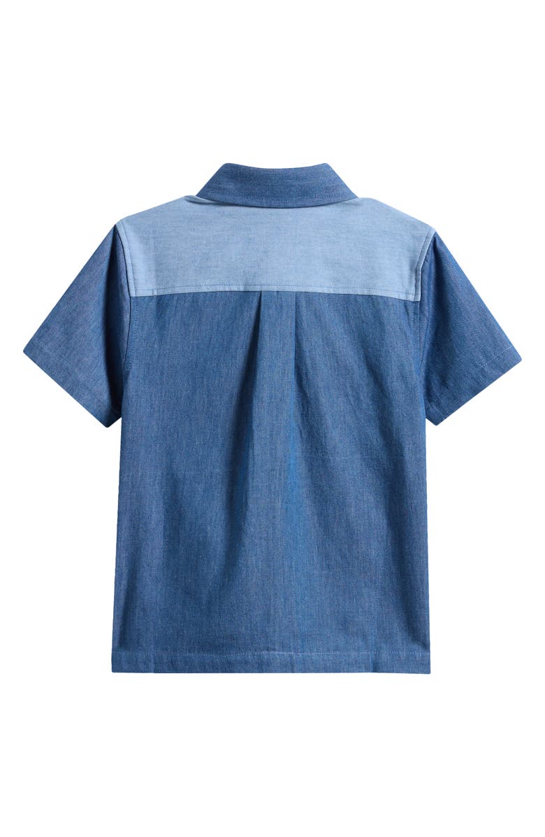 MILES THE LABEL Kids' Patchwork Short Sleeve Chambray Button-Up Shirt, Alternate, color, Blue Denim