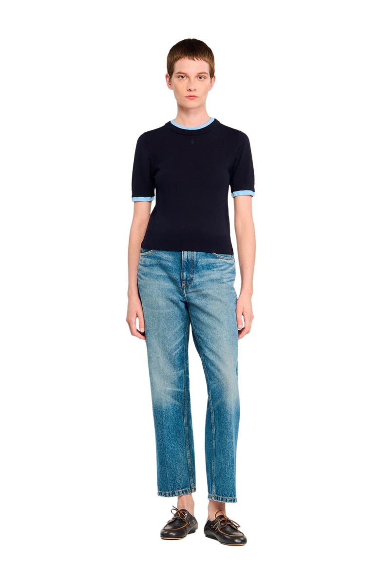 SANDRO Two-tone cropped sweater, Main, color, Navy Blue