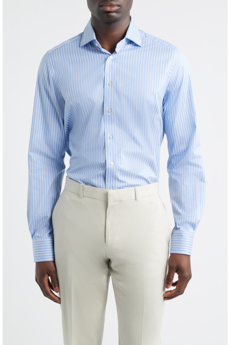Modern Fit Stripe Natural Stretch Yoga Twill Dress Shirt, Main, color, BRIGHT BLUE