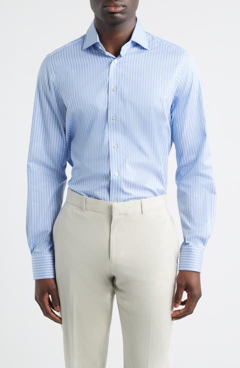 Modern Fit Stripe Natural Stretch Yoga Twill Dress Shirt