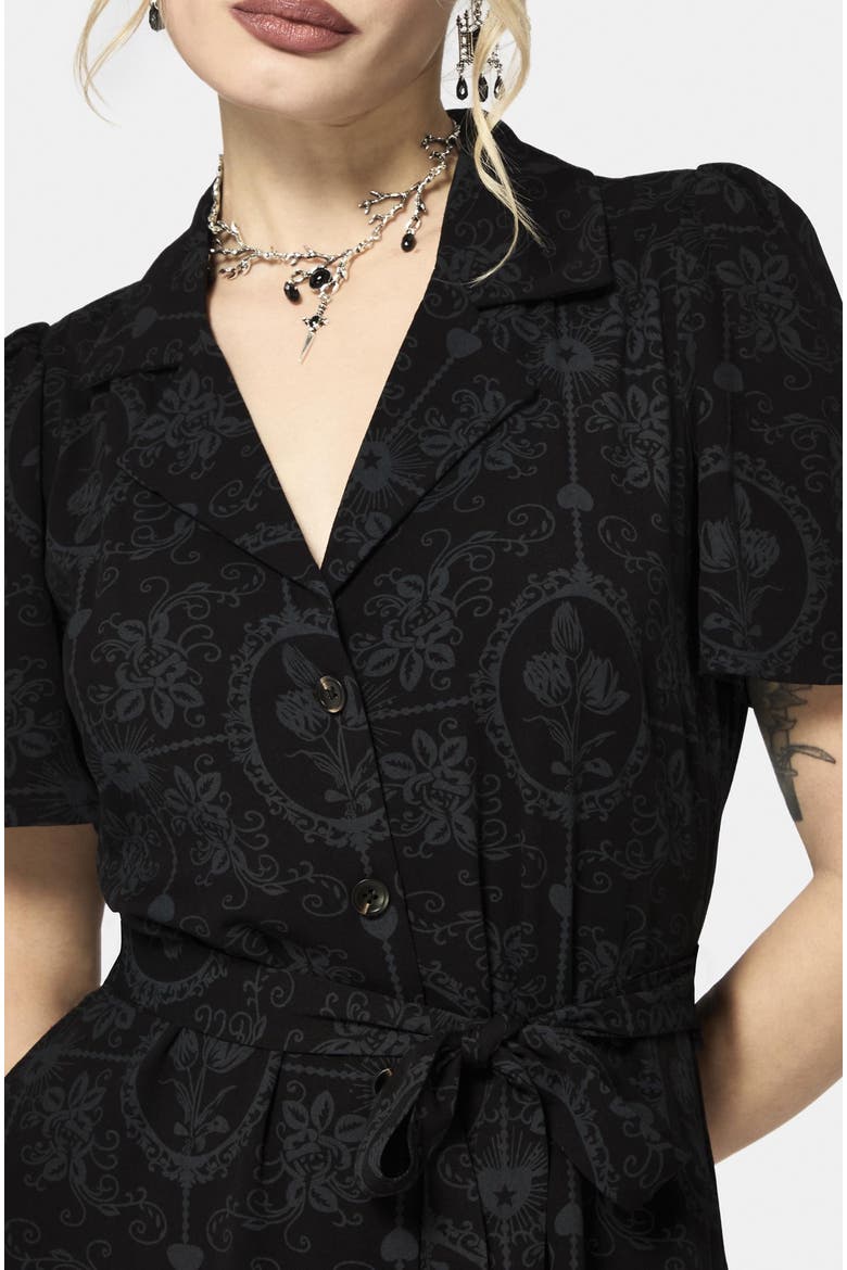 Cameo Floral Tie Belt Midi Shirt Dress, Alternate, color, Black