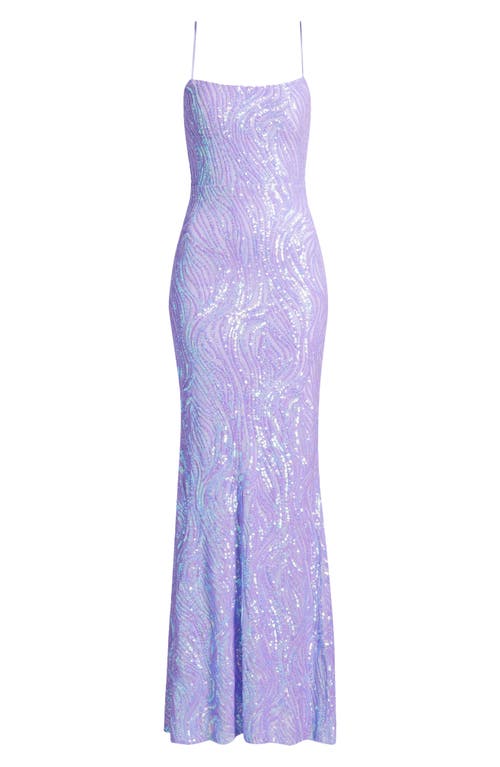 City Studio Sequin Mesh Trumpet Dress In Lavender