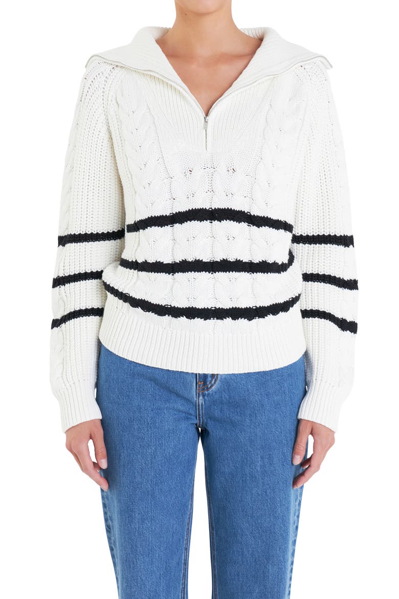 Stripe Half-Zip Sweater, Alternate, color, WHITE/ BLACK
