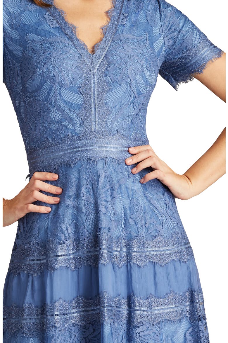 Lace & Mesh Midi Cocktail Dress, Alternate, color, BLUE STONE