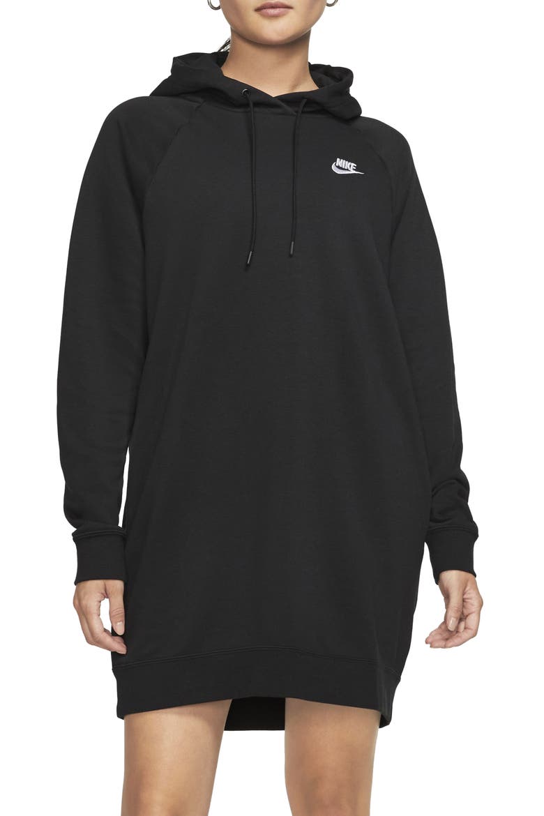 Essential Fleece Hooded Sweatshirt Dress, Main, color, BLACK/ WHITE