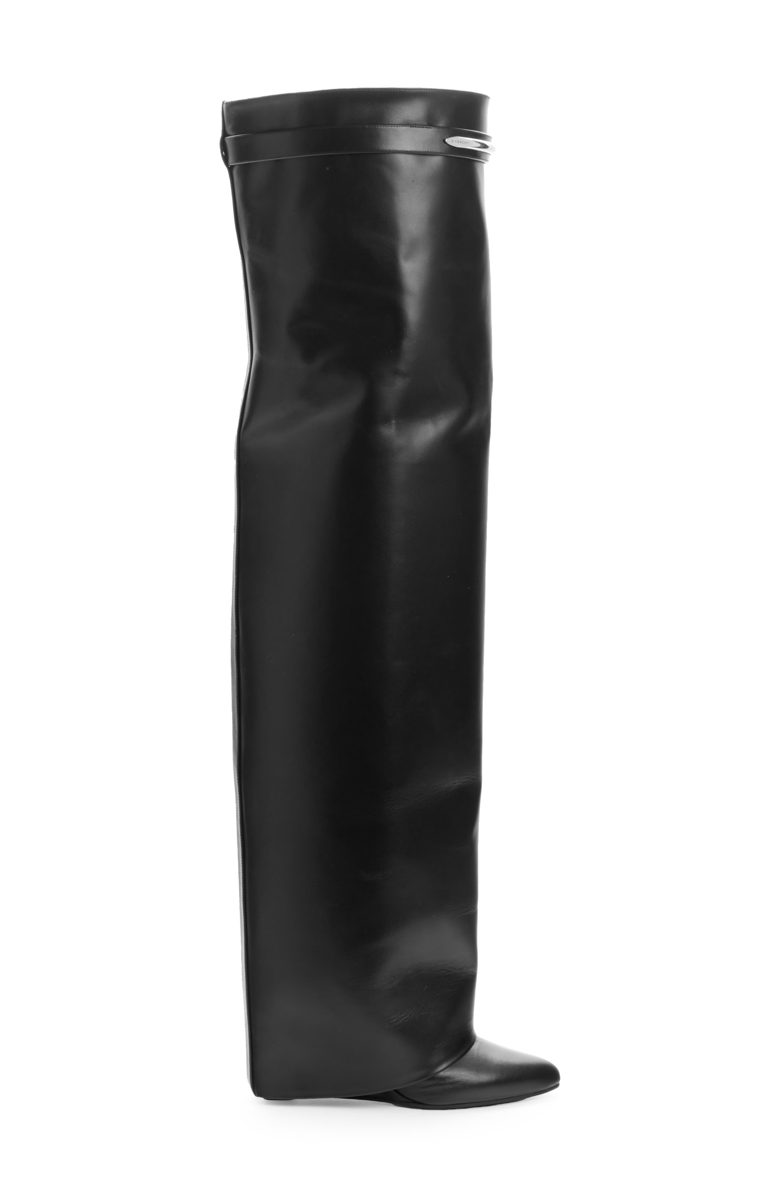 Shark Pinch Leather Over the Knee Boot, Alternate, color, BLACK/ GOLDEN
