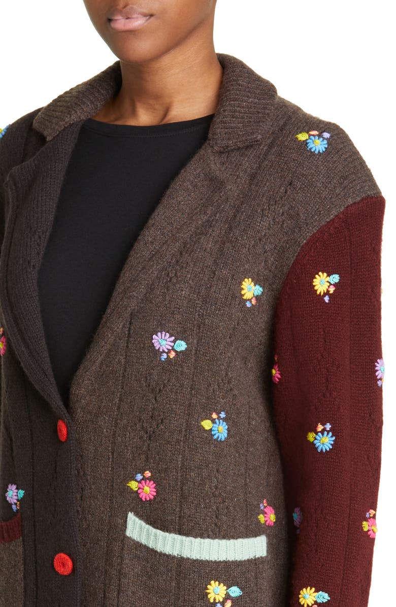 YanYan Daisy Embroidered Pointelle Knit Lambswool Blazer, Alternate, color,