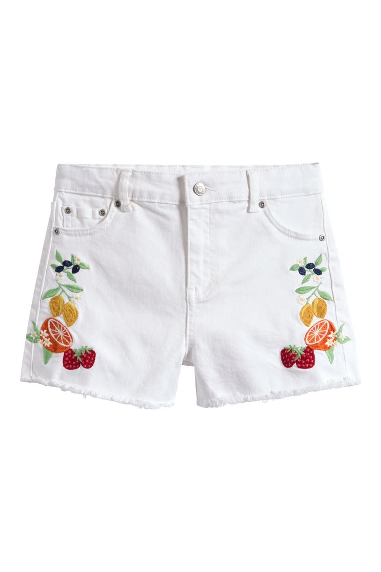 Fruit Embroidery Denim Shorts, Main, color, WHITE