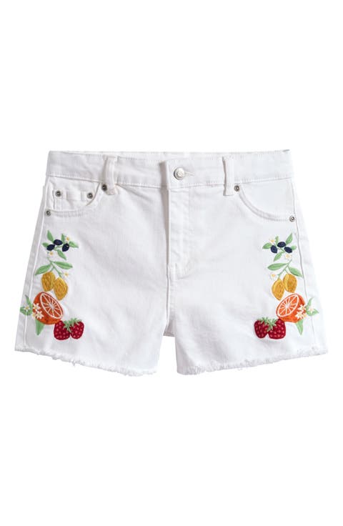 Fruit Embroidery Denim Shorts (Big Kid)