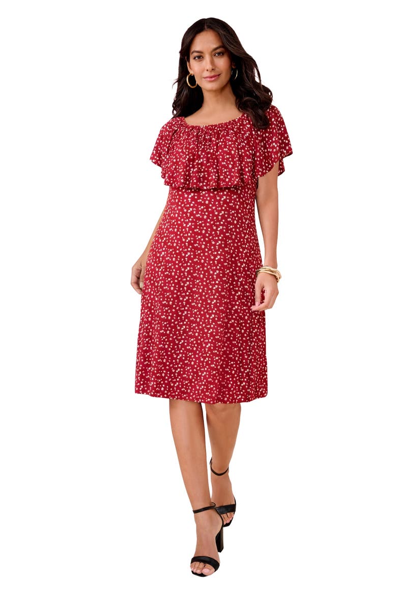 Plus Size Stretch Knit Convertible Flounce Dress, Main, color, CLASSIC RED BUTTERCUP FLORAL