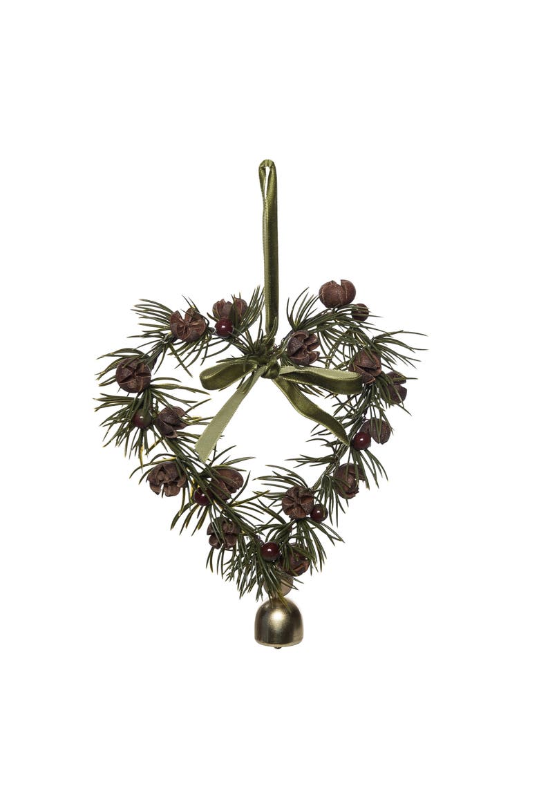 Green Berry Heart Wreath Christmas Tree Ornament, Alternate, color, Brown