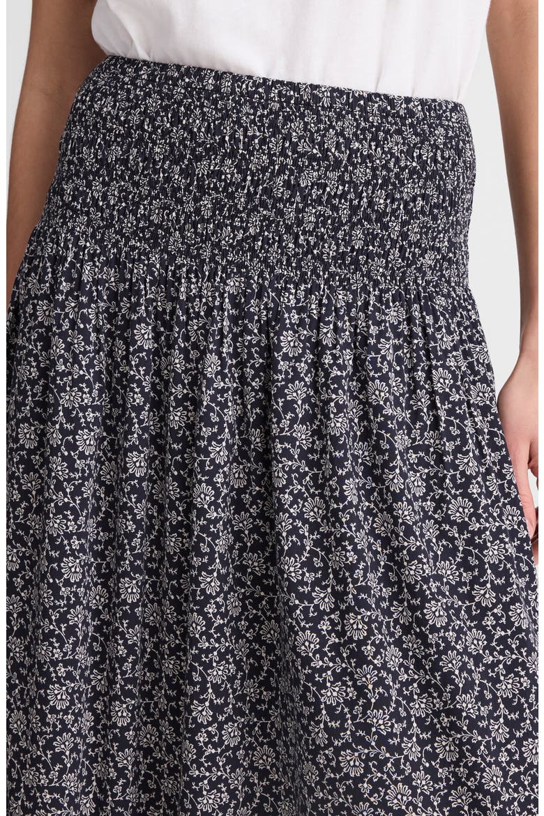Floral Smocked Waist Midi Skirt, Alternate, color, CLASSIC NAVY