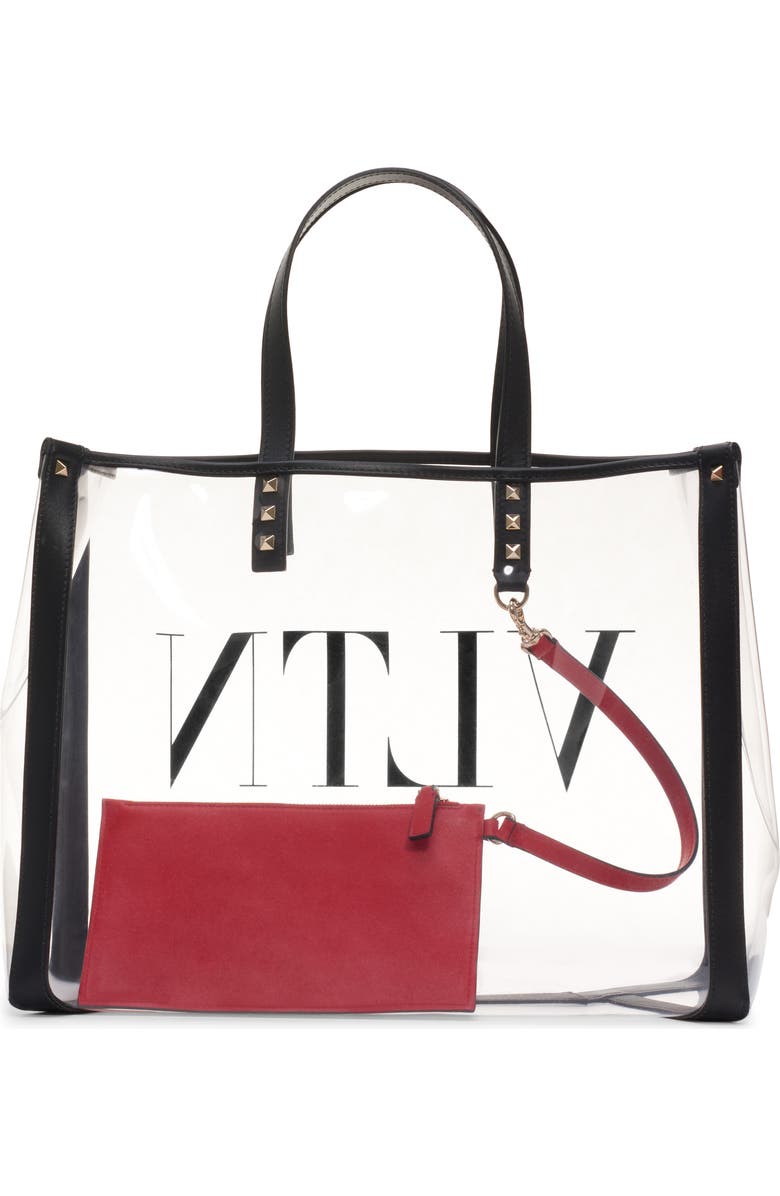 Valentino Garavani Small Grande Plage VLTN Logo Clear Tote, Alternate, color,