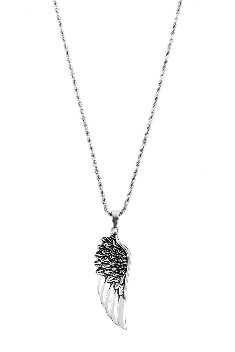 Angel Wing Stainless Pendant Necklace, Alternate, color, SILVER