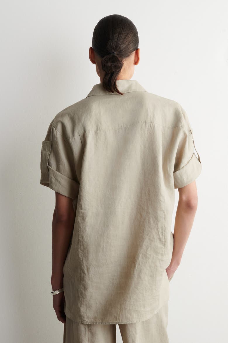 Folded-Sleeve Linen Shirt, Alternate, color, BEIGE