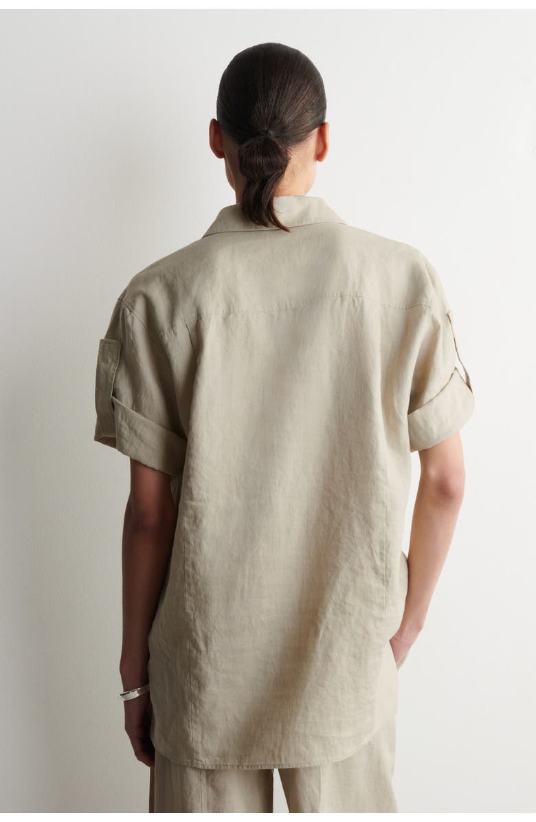 COS Folded-Sleeve Linen Shirt, Alternate, color, Beige