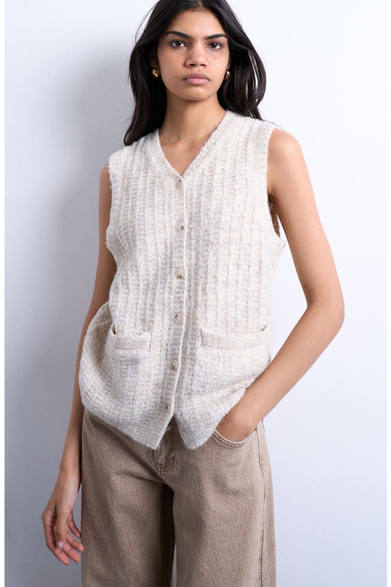 Sleeveless Knit Cardigan, Main, color, STONE
