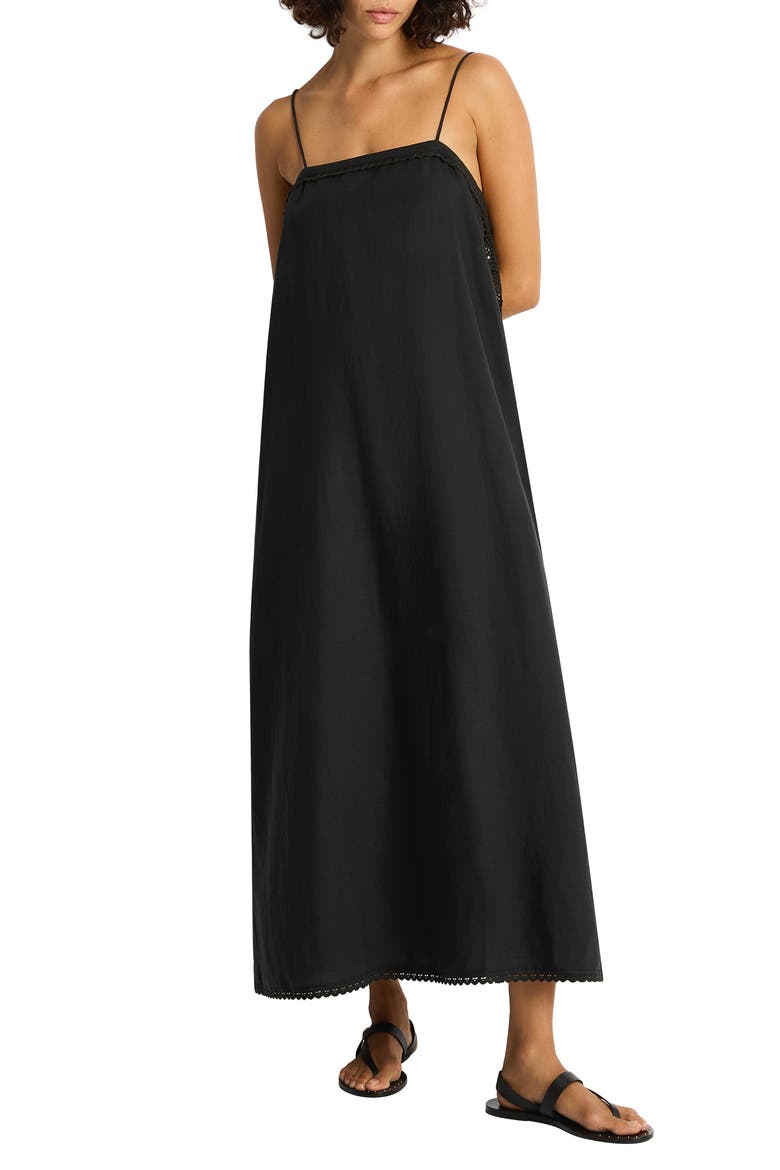 Lace Detail Midi Cover-Up Dress, Main, color, BLACK