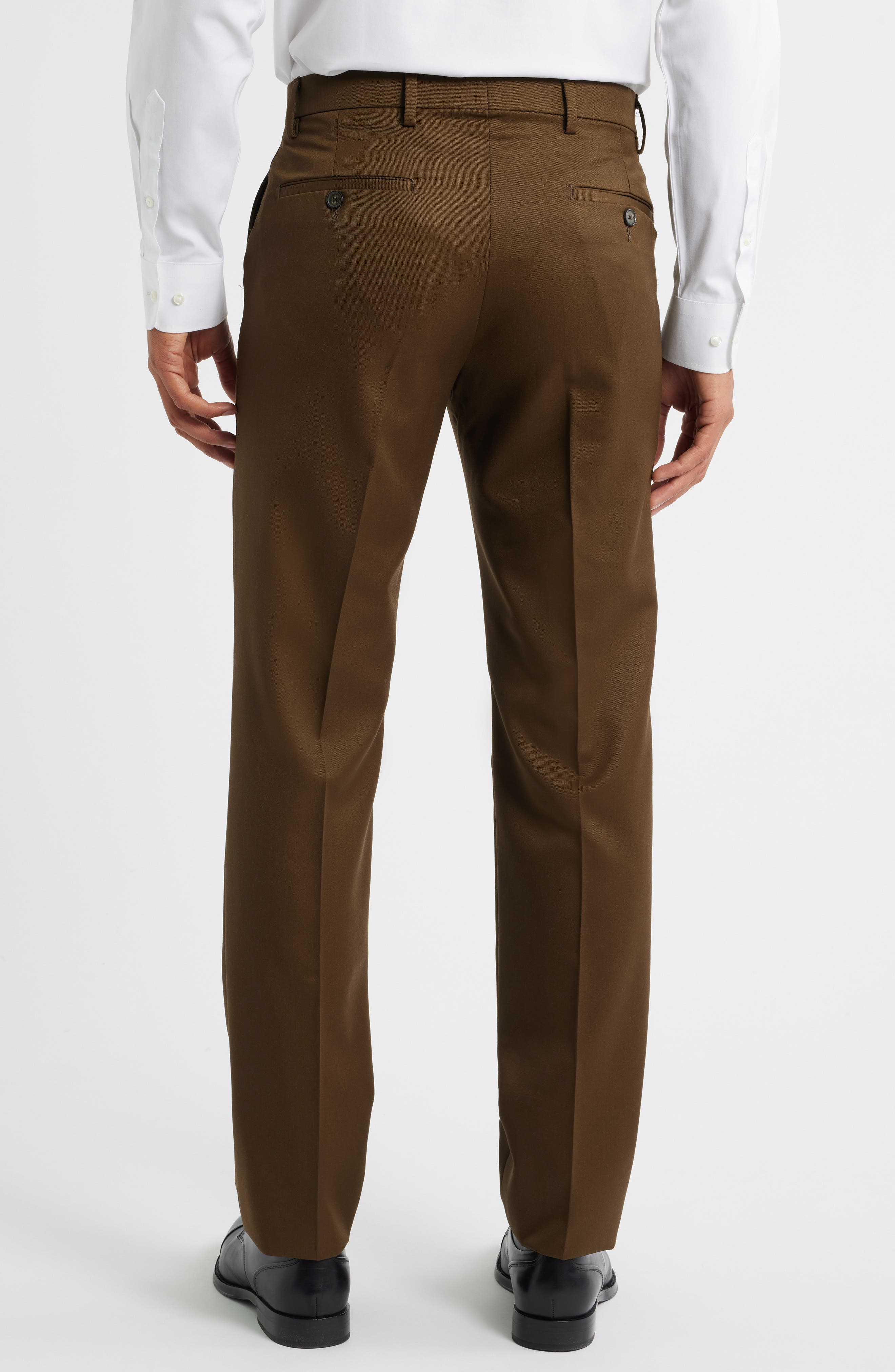 Slim Fit Flat Front Brown Super 100s Wool Dress Pants - image 2