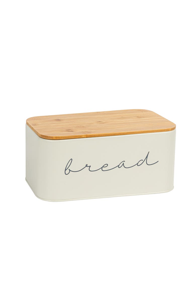Storied Home Metal "bread" Bin with wood Lid, Main, color, Grey