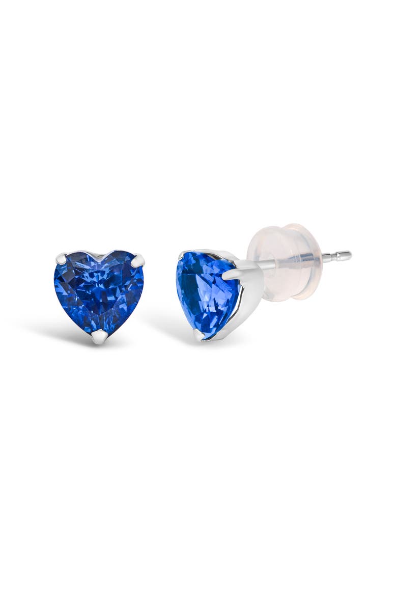 Platinum 6x6 Lab Created Blue Sapphire Heart Solitaire Stud Earrings, Alternate, color, Platinum