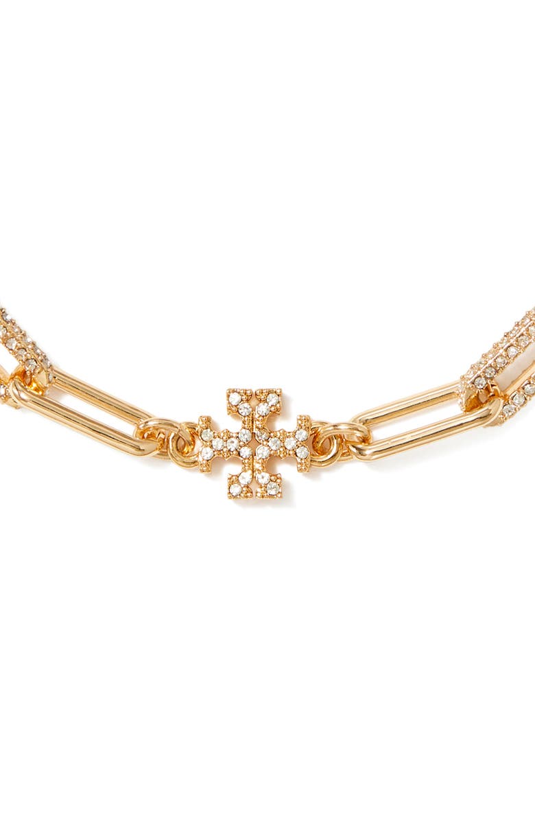 Tory Burch Icon Pavé Chain Bracelet, Alternate, color, Tory Gold / Crystal