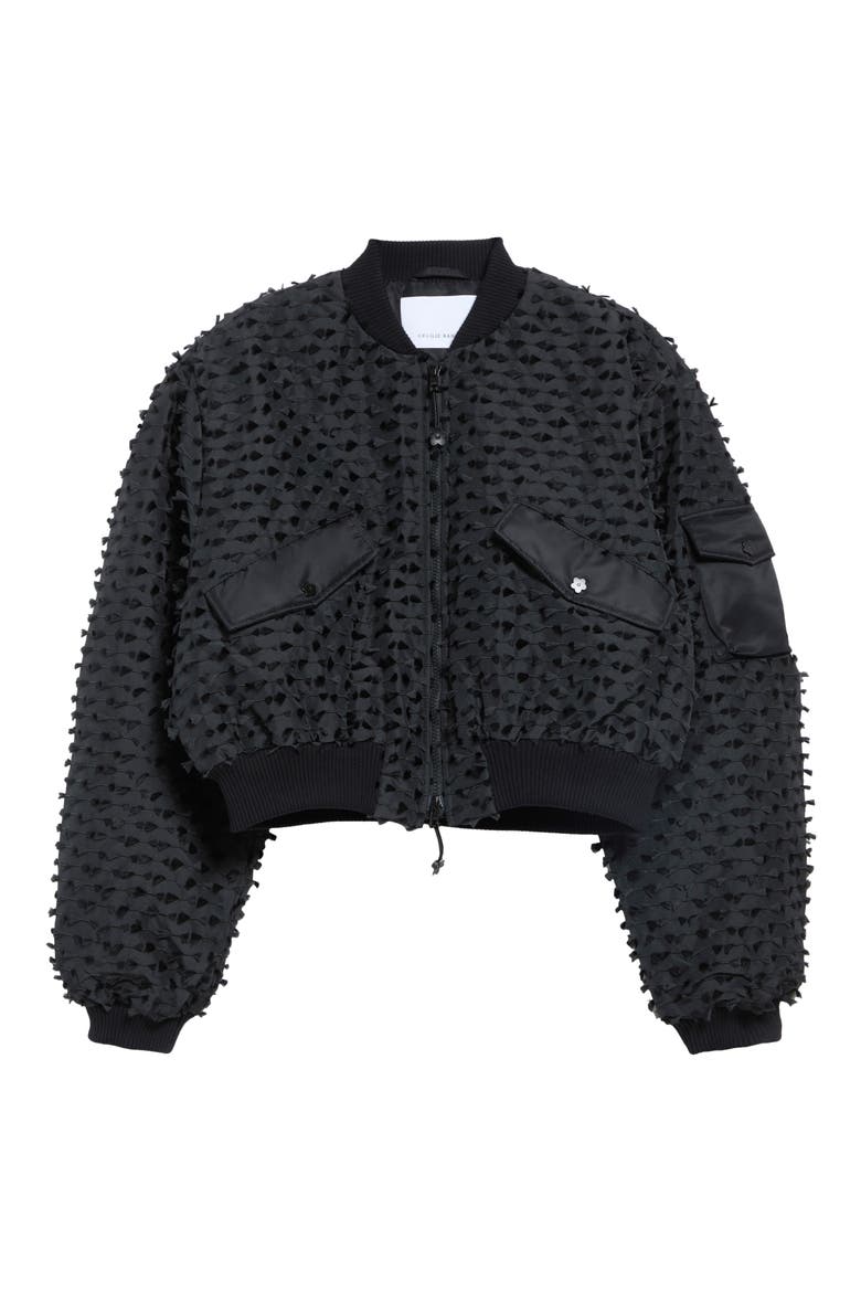 Callie Embroidered Crop Bomber Jacket, Main, color, BLACK