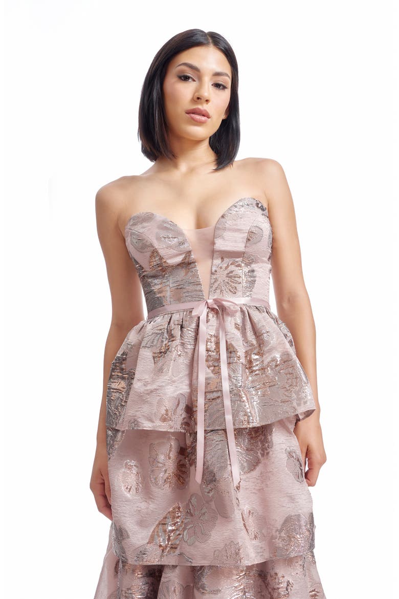 Savannah Metallic Strapless Tiered Gown, Alternate, color, ROSE GOLD MULTI