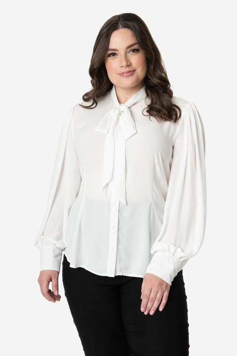 Plus Size Long Sleeve Neck Tie Gwen Blouse