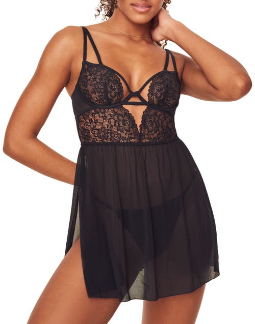 Adore Me Rae Unlined Babydoll & G-string Set Lingerie In Black