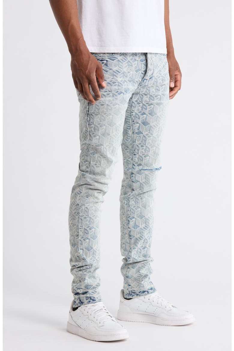 P001 Jacquard Monogram Skinny Jeans, Alternate, color, LIGHT INDIGO
