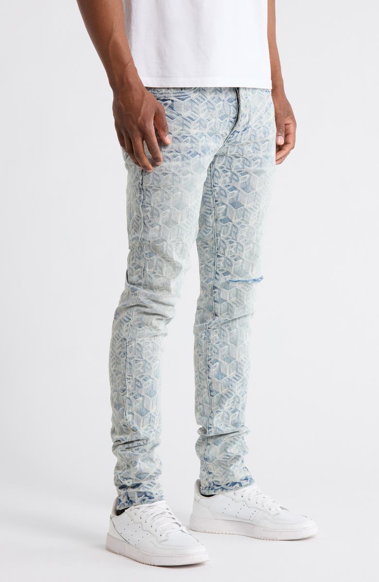 PURPLE BRAND P001 Jacquard Monogram Skinny Jeans, Alternate, color, Light Indigo