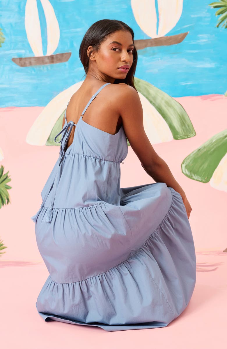 The Good Journey V-Neck Tiered Cotton Midi Dress, Alternate, color, Coronet Blue