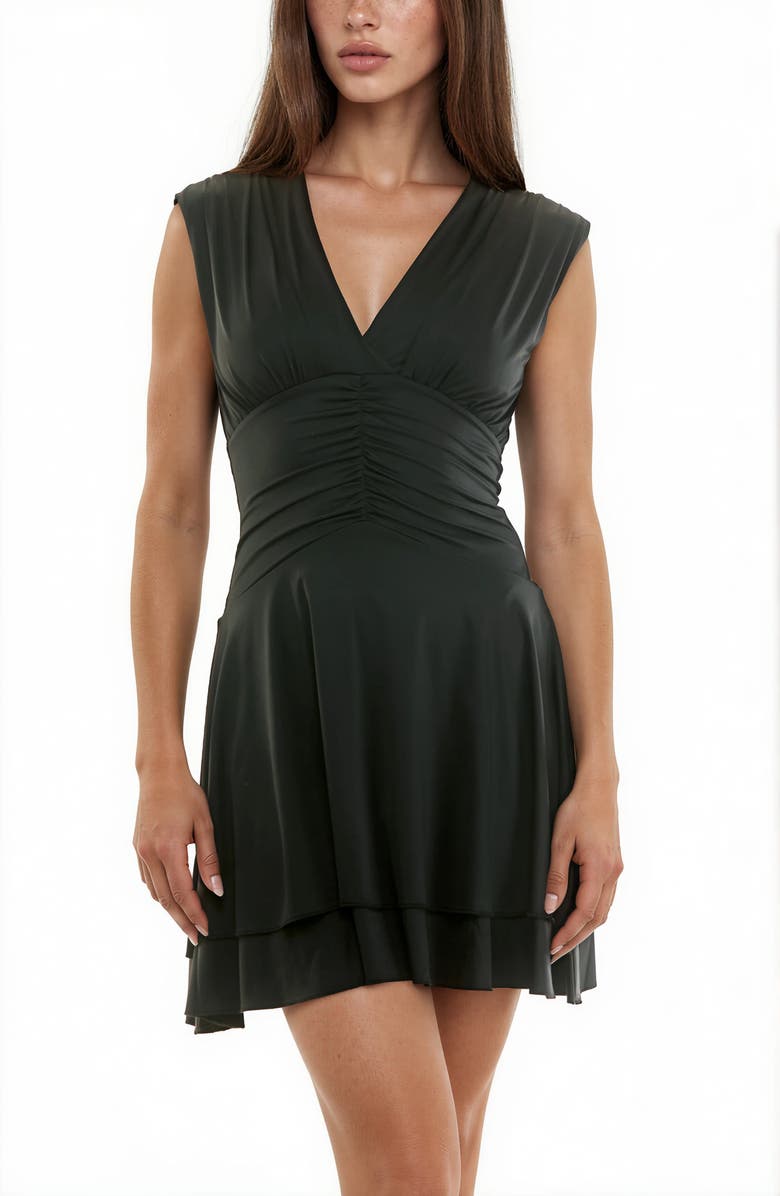 Socialite Ruched Tiered Minidress, Alternate, color, Black