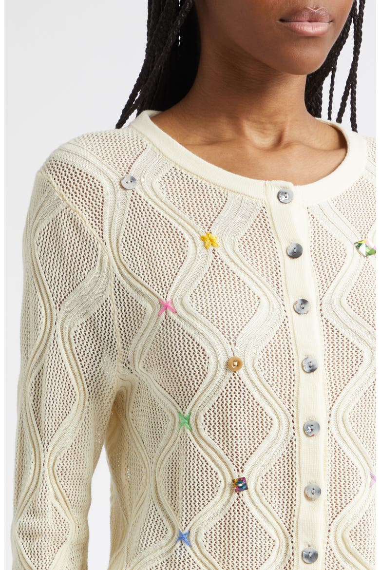 Cotton Lattice Stitch Cardigan, Alternate, color, IVORY